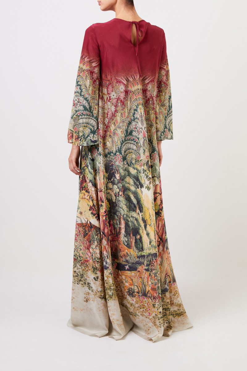 Langes Seidenkleid mit Print Multi