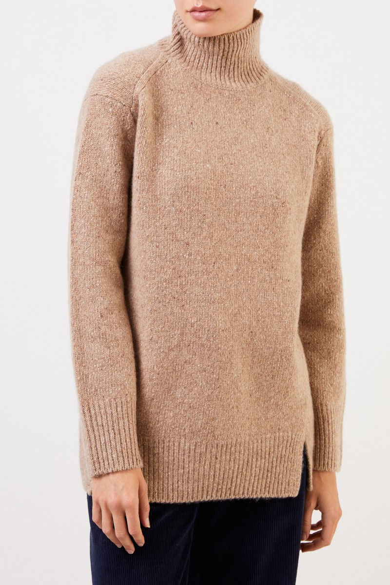 Vince Cashmere-Rollkragenpullover Beige Meliert