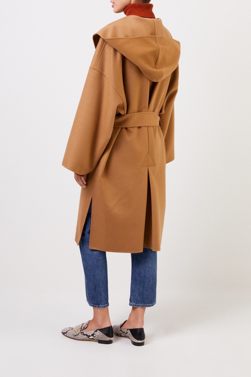 Loewe Woll-Cashmere-Mantel mit Kapuze Camel