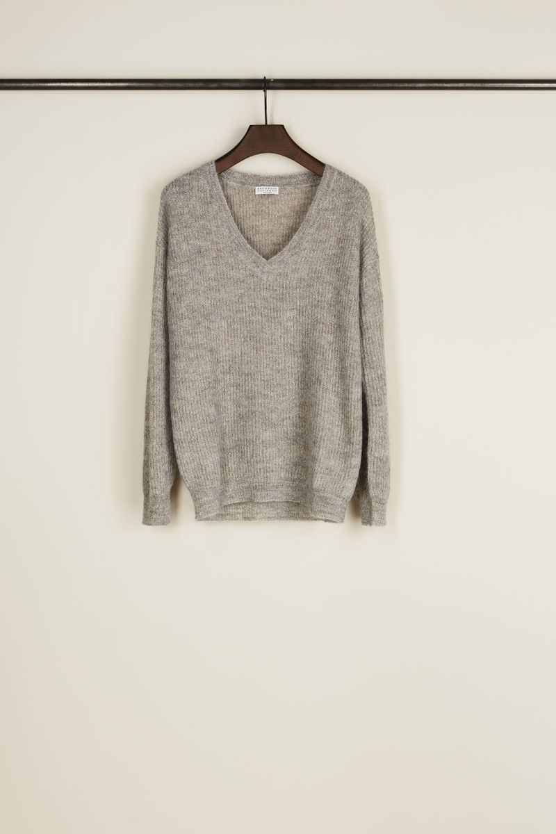 Mohair-Pullover mit Glitzerfäden Silber