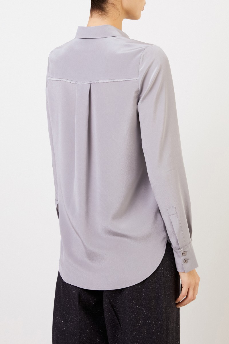 Iris von Arnim Seidenbluse 'Marysund' mit Fransedetails Grau