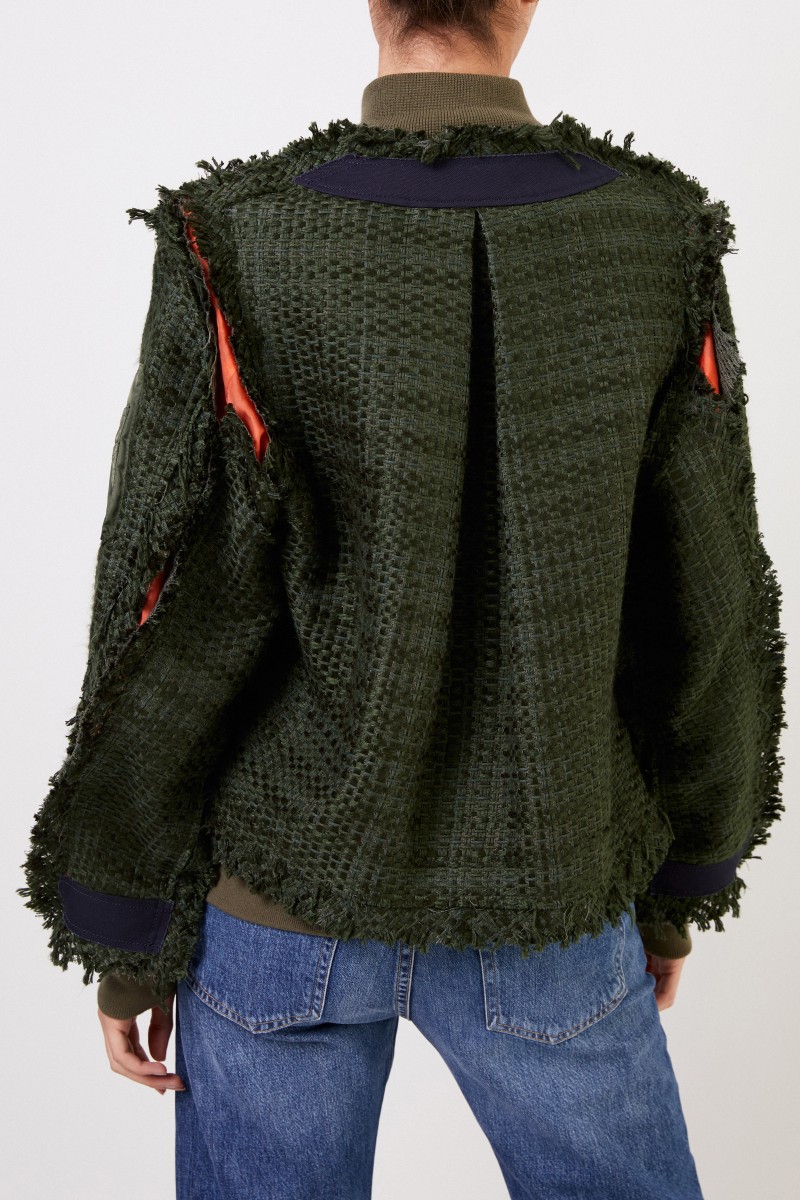 Sacai Bomberjacke mit Struktur Khaki/Marineblau