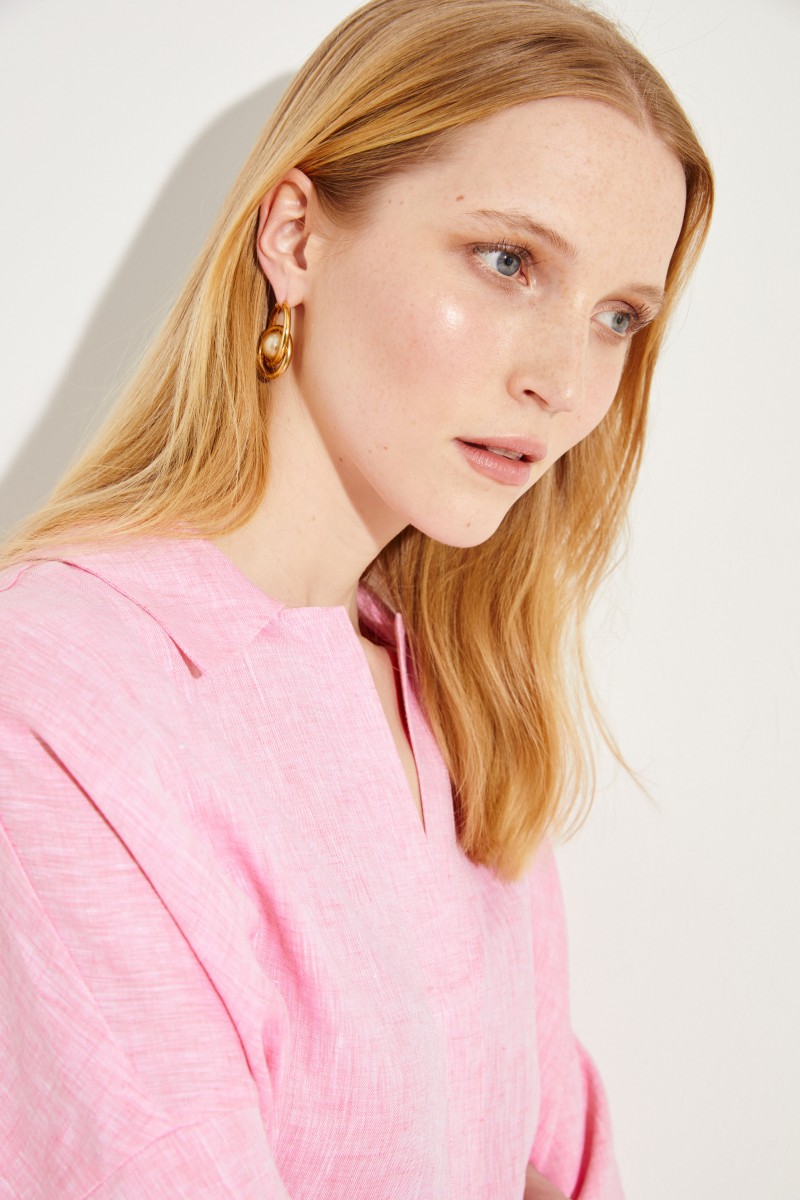 Oversize Leinen-Bluse Rosé