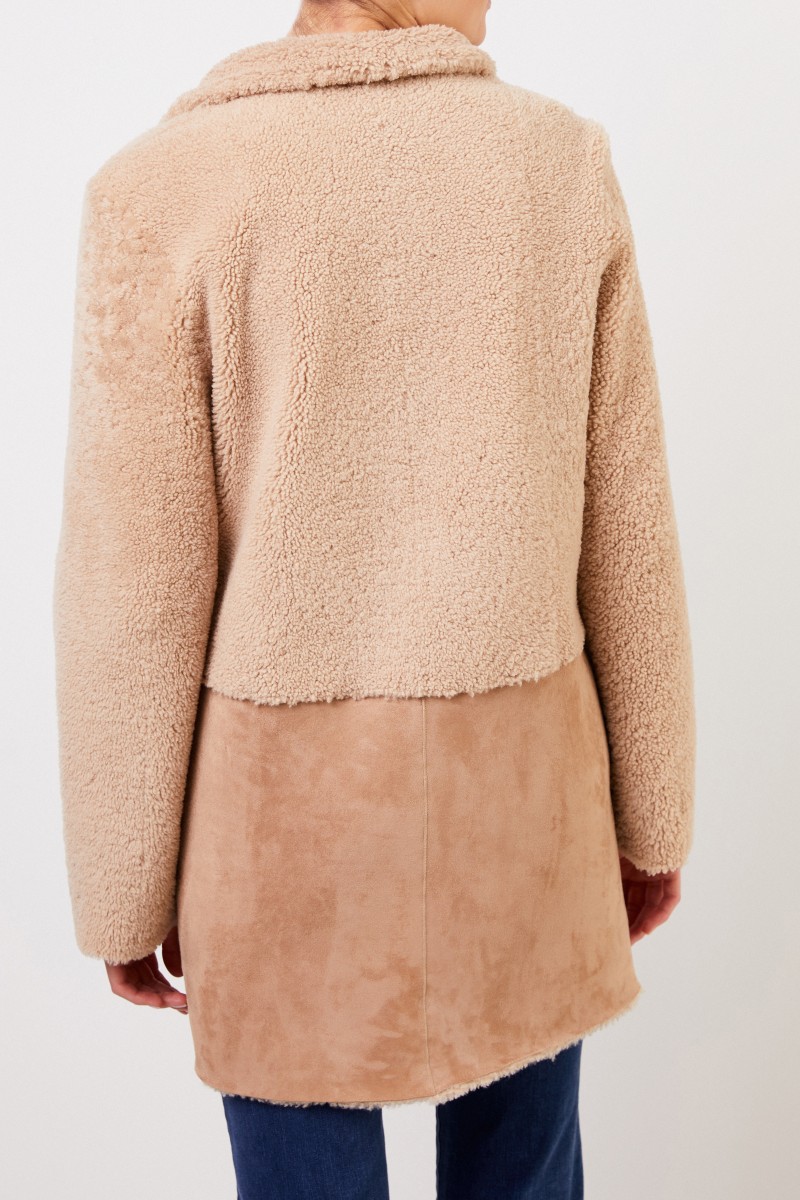 UNGER Zweireihiger Wende-Lammfellmantel Beige