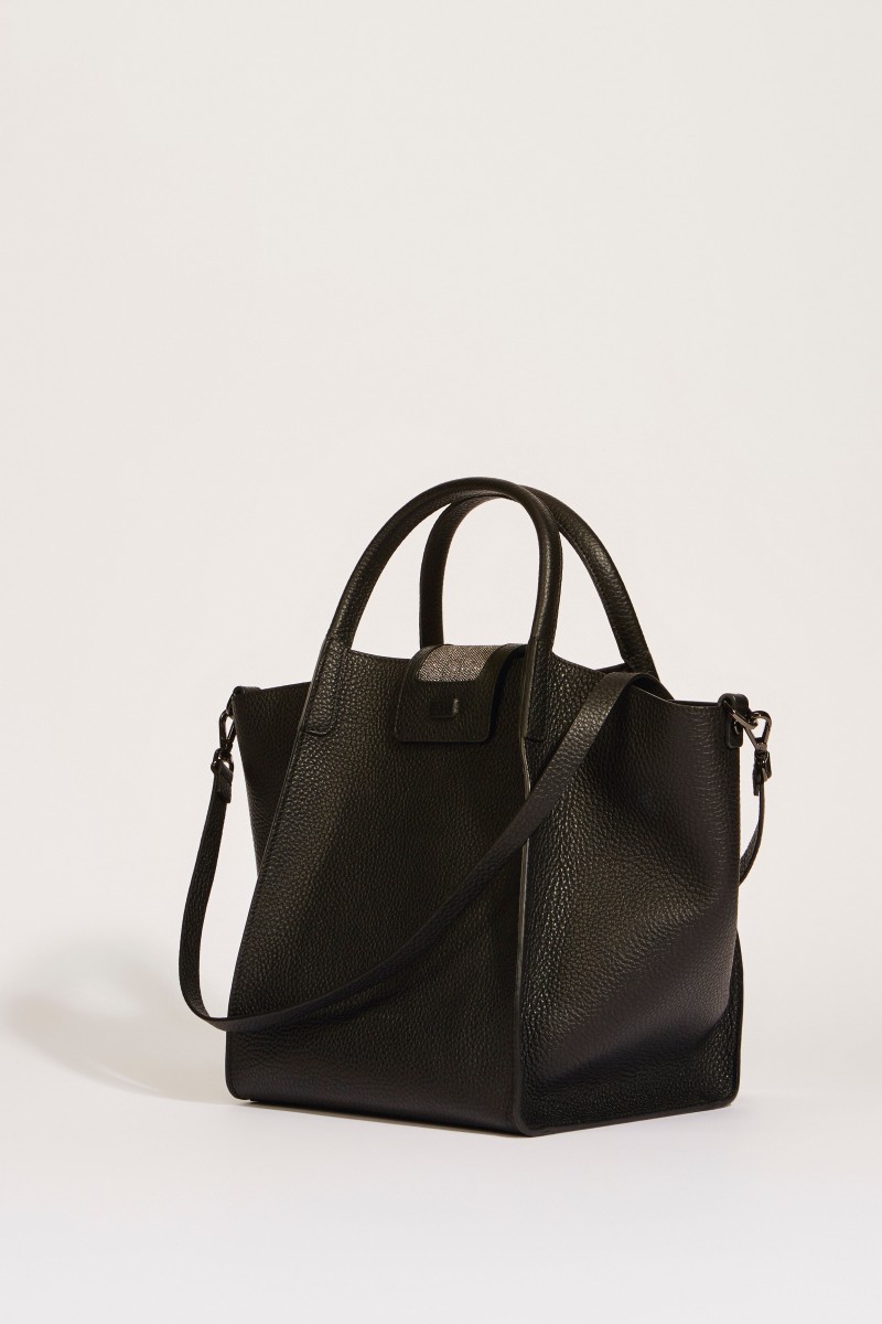Leder-Handtasche 'Viola' mit perlenverzierter Lasche Schwarz