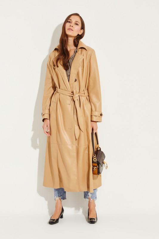 Kunstleder-Trenchcoat 'Chiara' mit Gürtel Beige