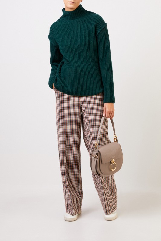 Tory Burch Woll-Cashmere-Pullover mit Turtleneck Grün
