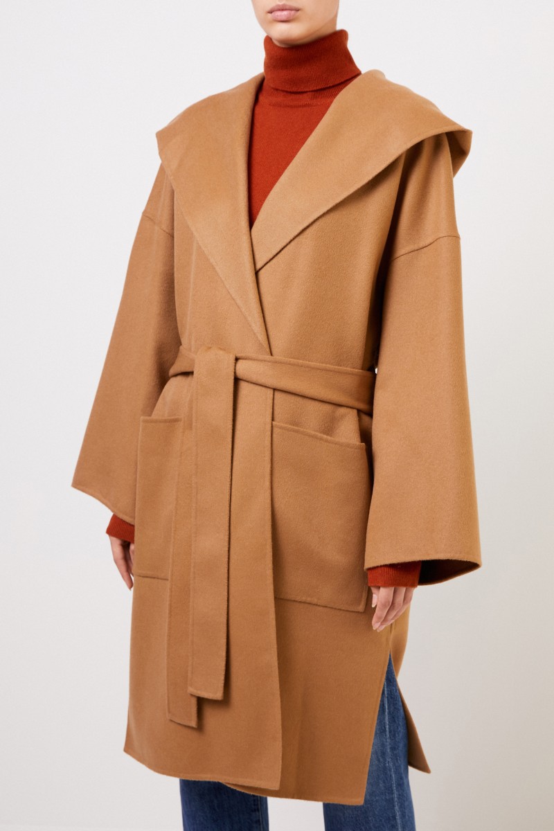 Loewe Woll-Cashmere-Mantel mit Kapuze Camel