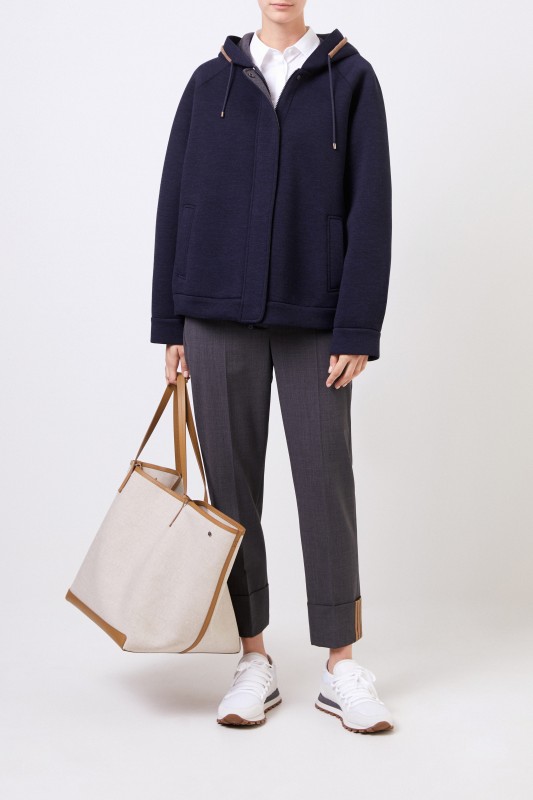 Woll-Jacke mit Perlenverzierung Marineblau