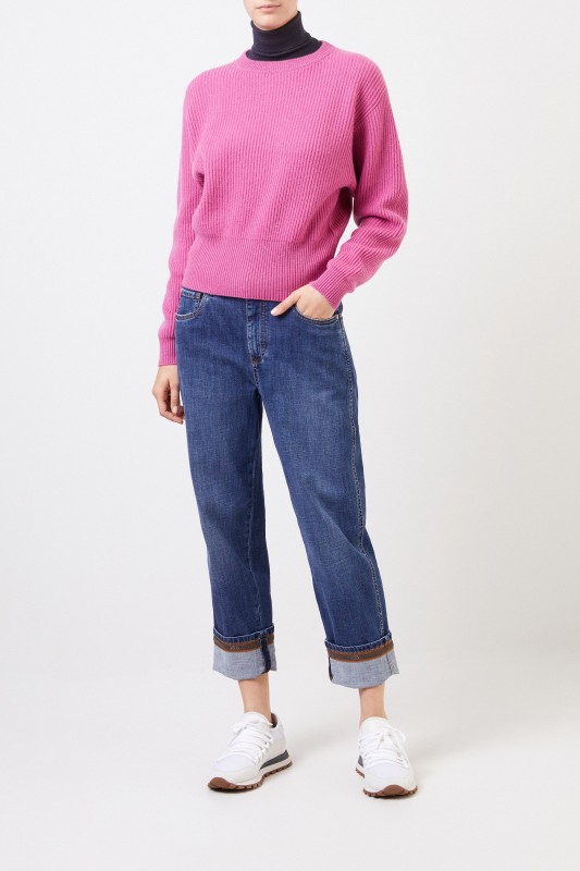 Gerippter Cashmere Pullover Pink