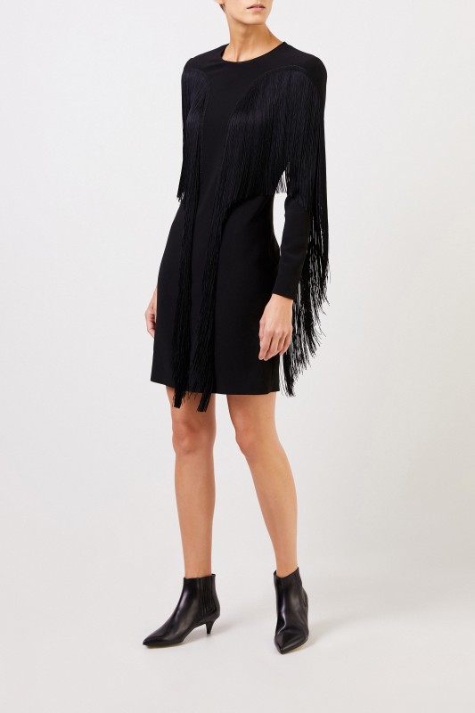 Stella McCartney Kurzes Kleid mit Fransen Schwarz