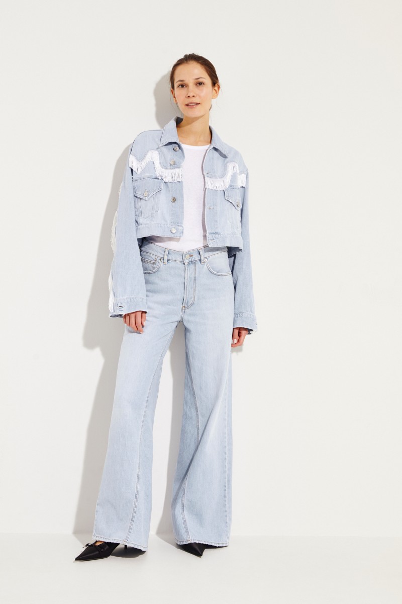 Cropped Jacke mit Fransen Hellblau