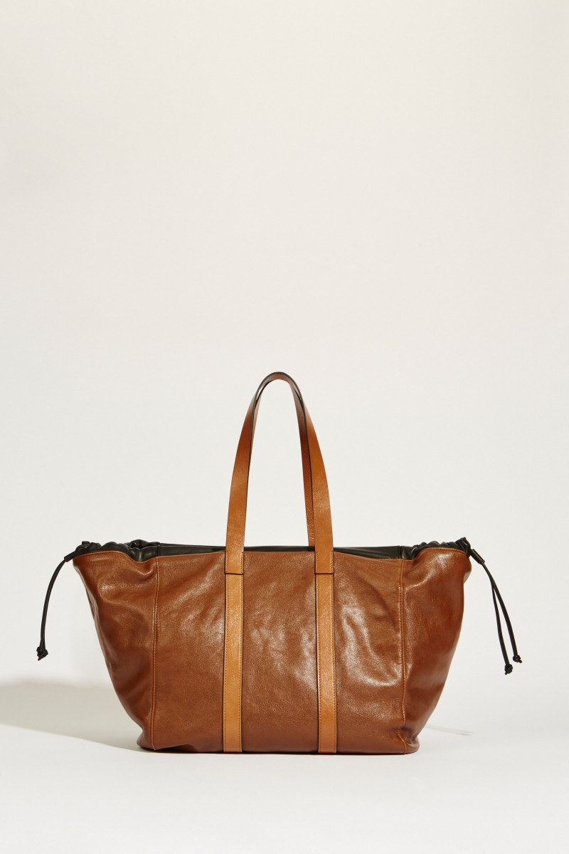 Leder-Shopper mit Perlendetails Braun/Multi
