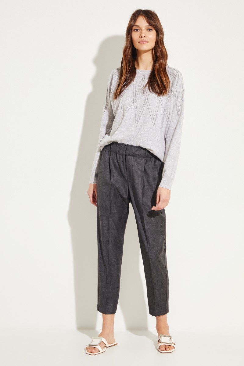 Brunello Cucinelli Cashmere-Pullover mit Perlenverzierung Grau