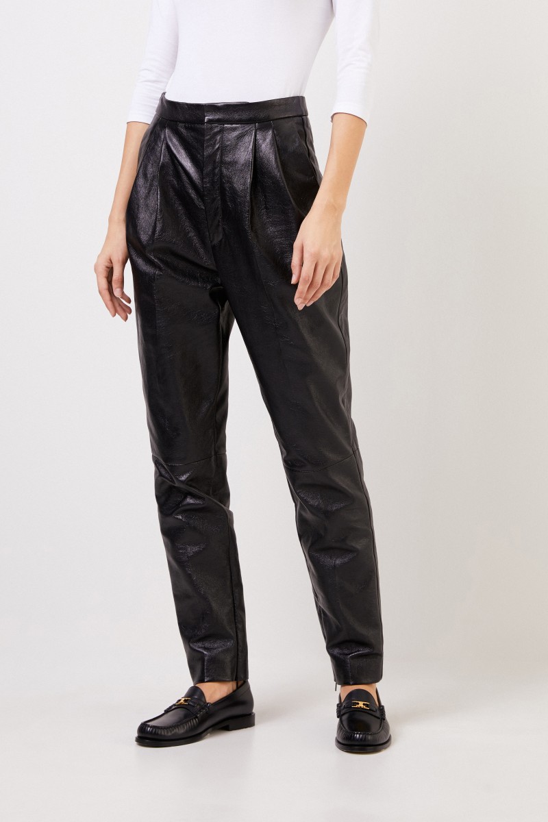 Saint Laurent Leather pleated trousers Black