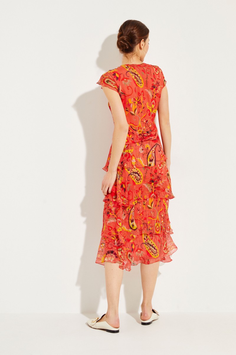 Kurzes Seiden-Kleid mit Rüschen Rot/Multi