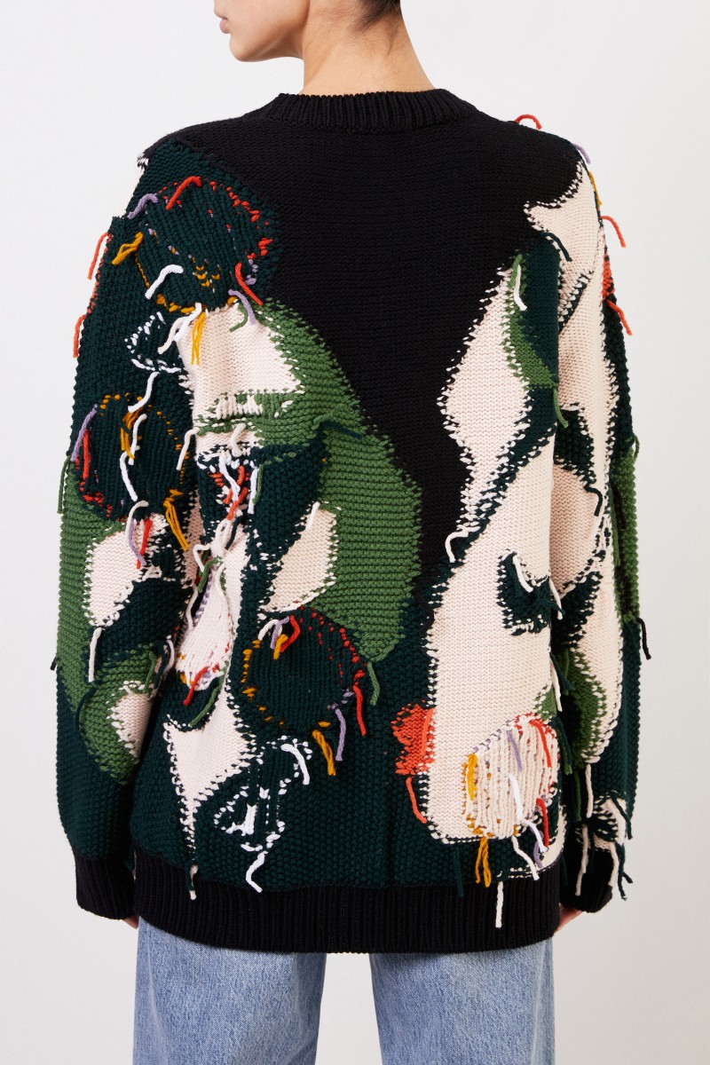 Stella McCartney Gemusterter Woll-Pullover mit Fransen Multi