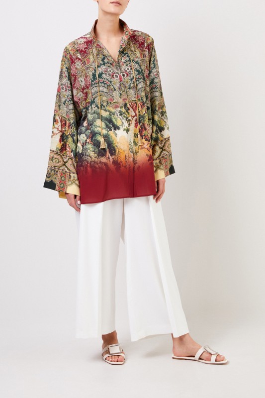 Seidenbluse mit Print Bordeaux/Multi