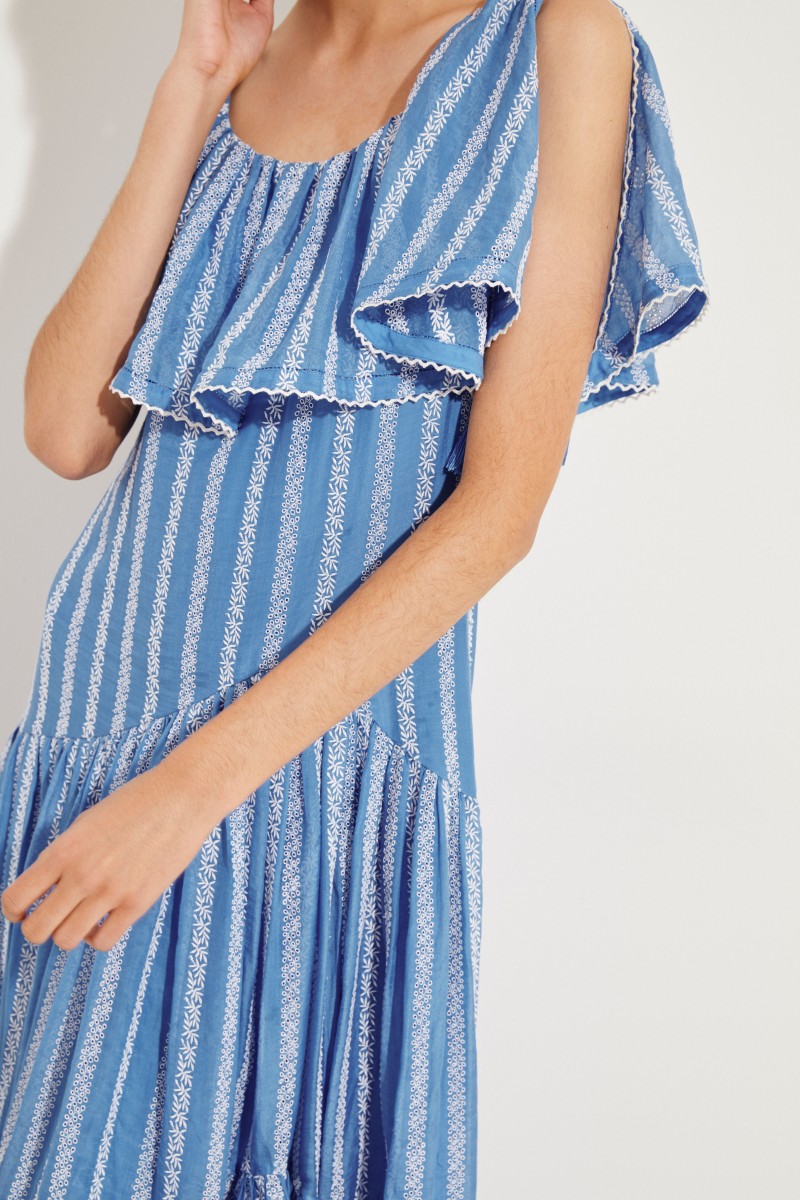 Maxi-Kleid mit Stickerei Blau/Weiß