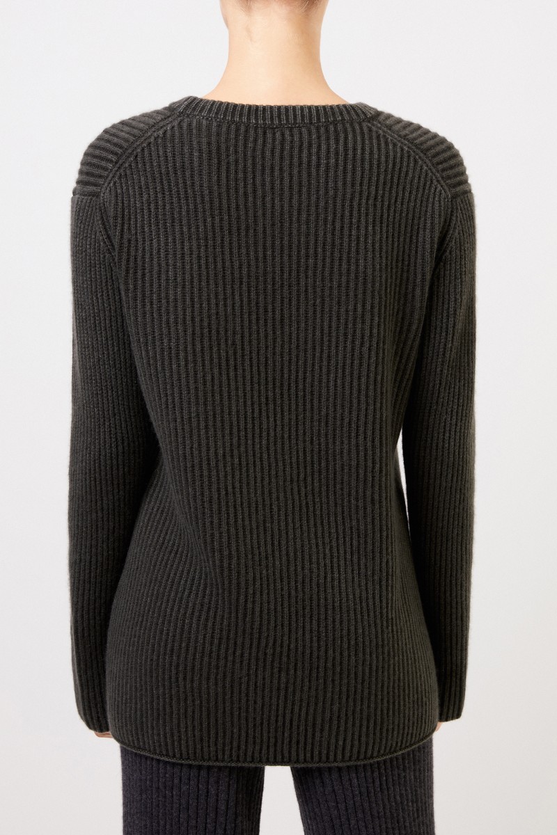 Iris von Arnim Langer Cashmere-Pullover 'Santorina' Dunkelgrün