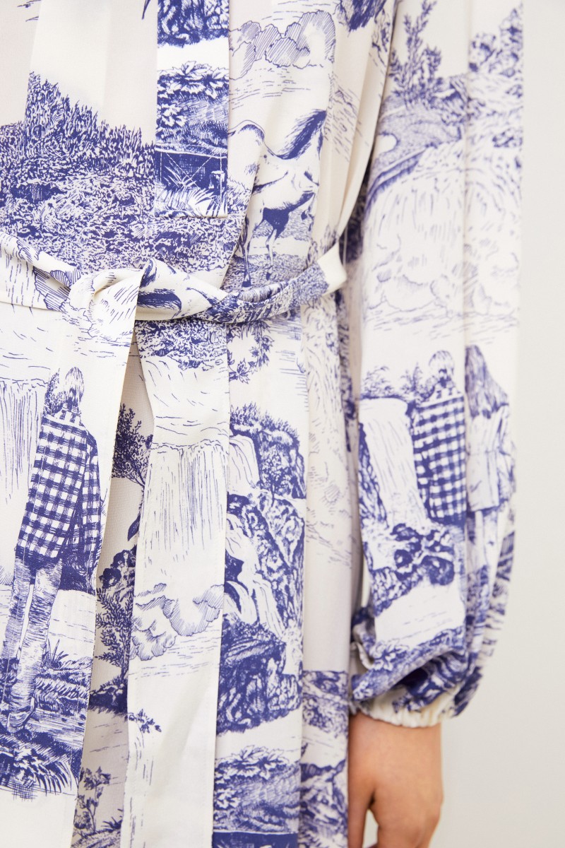 Chloé Seiden-Keid mit Print Weiß/Blau