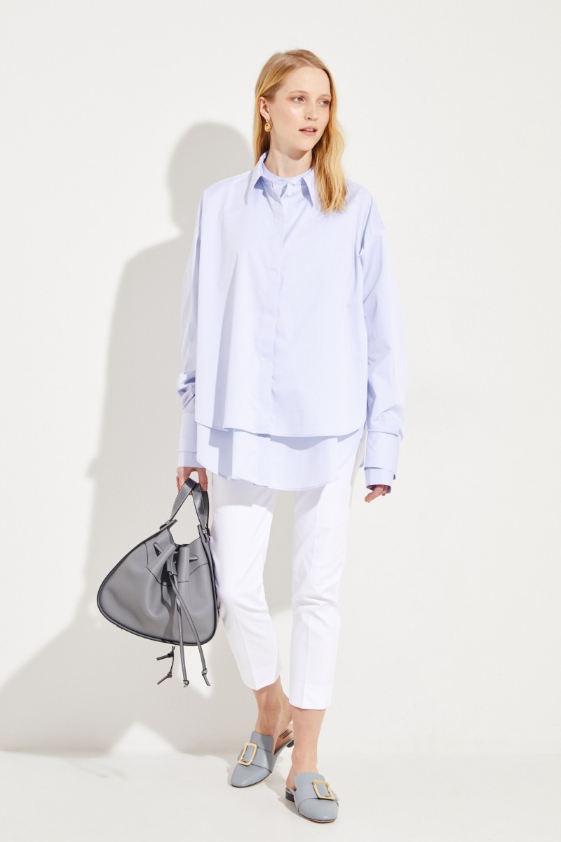 Oversize Baumwoll-Bluse Hellblau