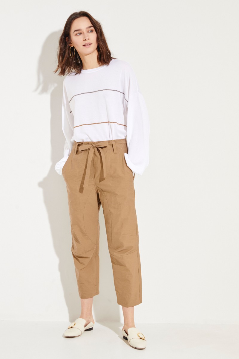 Baumwoll-Hose mit Gürtel Beige