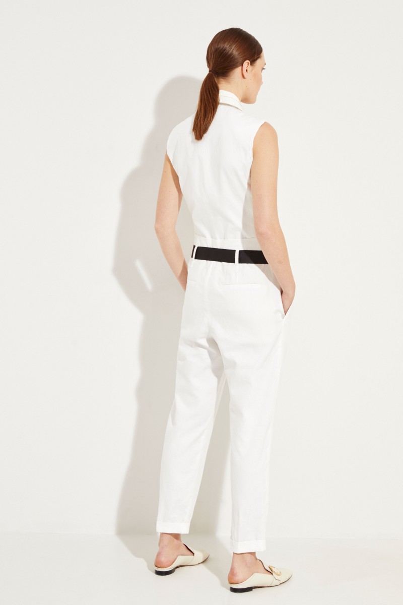 Baumwoll-Leinen-Jumpsuit mit Paillettendetails Weiß