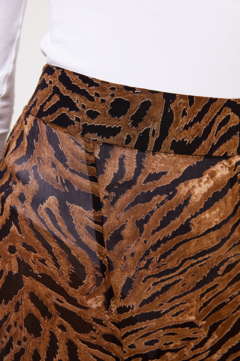 Ganni Langer Rock mit Tigerprint Braun/Schwarz