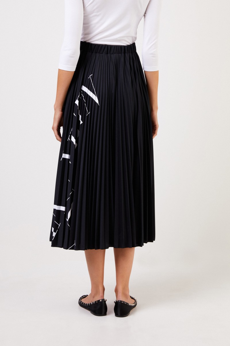 Valentino Midi Plissee-Rock mit Logo Schwarz/Weiß