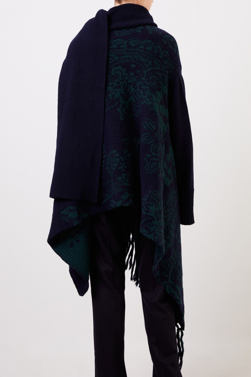Asymmetrischer Woll-Cardigan mit Muster Navy/Grün
