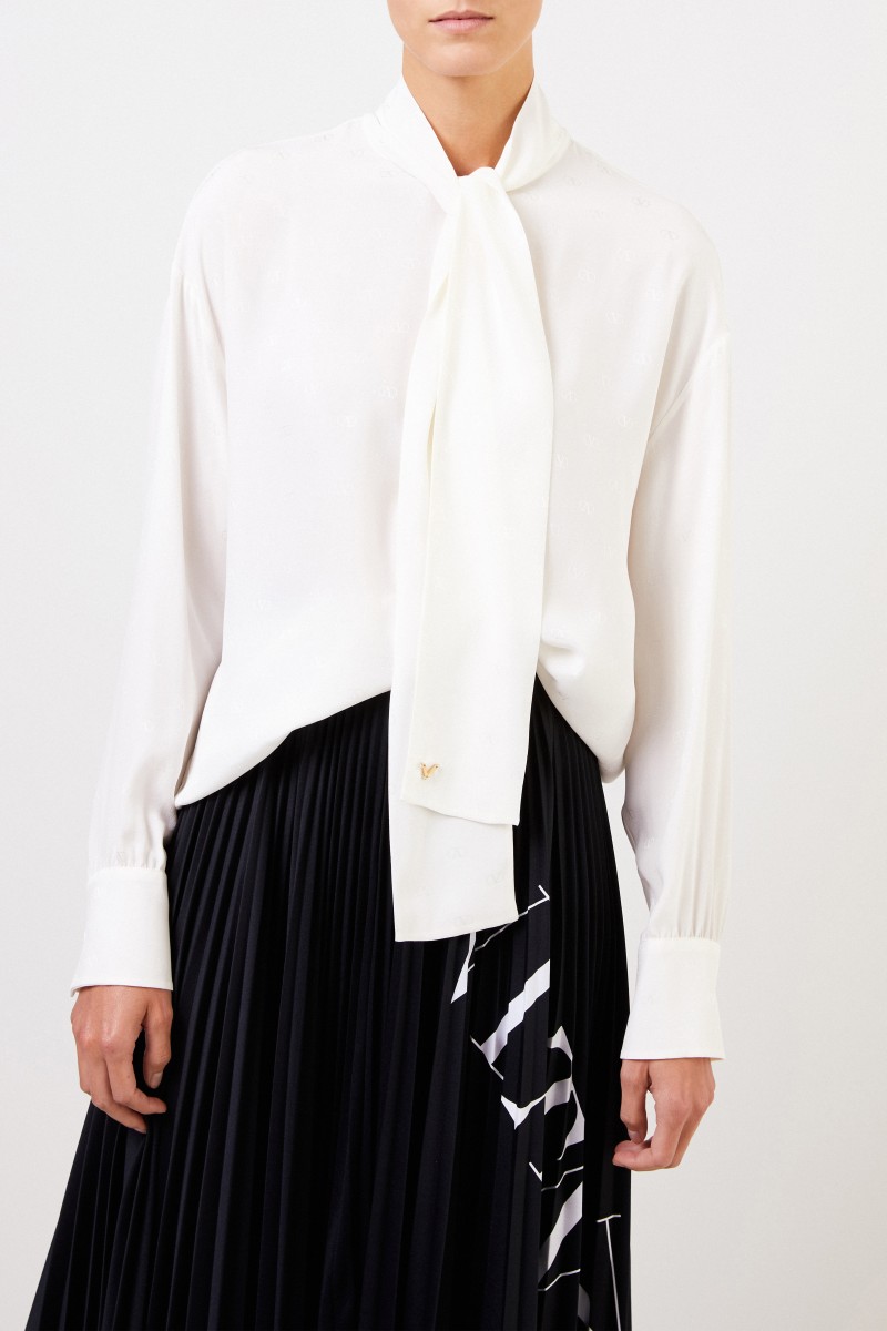 Seiden-Bluse mit Bindedetail Crème