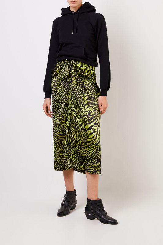 Midi-Seidenrock mit Tiger-Print Grün/Schwarz