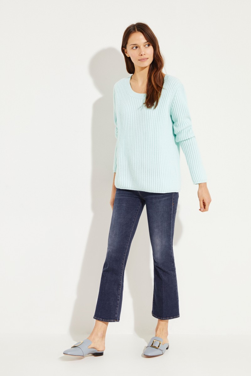 Rippstrick Cashmere-Pullover Aquablau