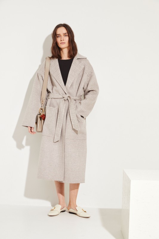 Woll-Cashmere-Mantel 'Alamo' mit Gürtel Grau/Créme