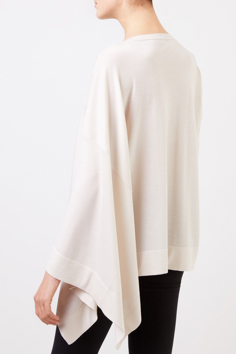 Asymmetrischer Woll-Seiden-Pullover Crème