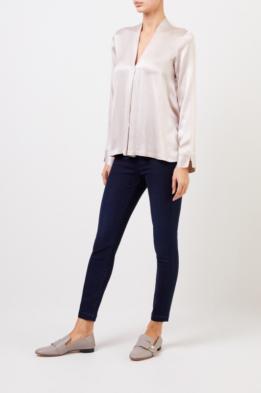 Her Shirt Seiden-Bluse 'Bailey' mit V-Neck Champagner