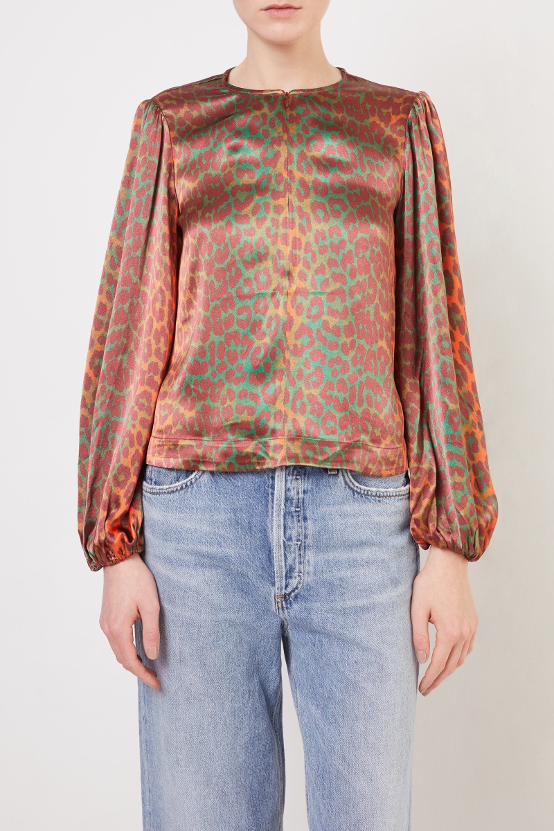 Bluse mit Leoprint Orange/Grün