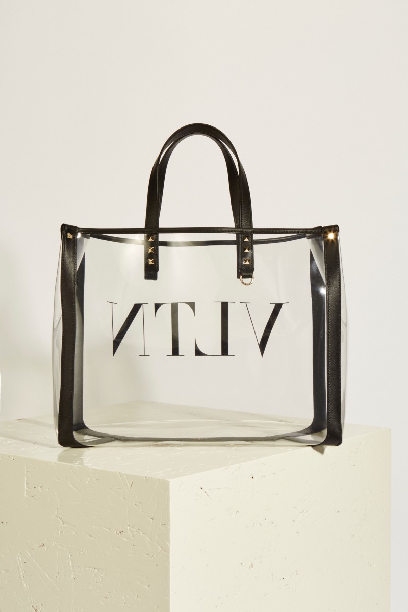 Shopper 'VLTN' mit Lederdetails Transparent/Schwarz