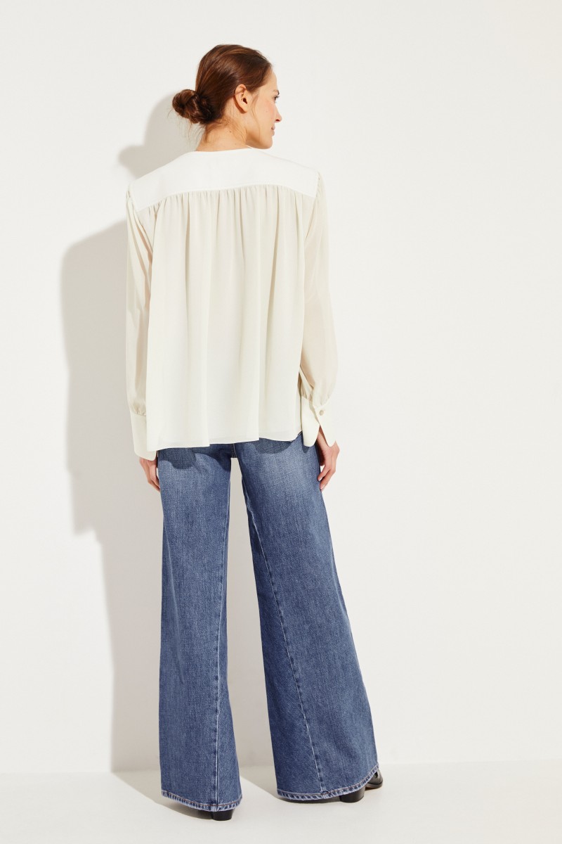 Seiden-Bluse mit Lace-Detail Light Grey