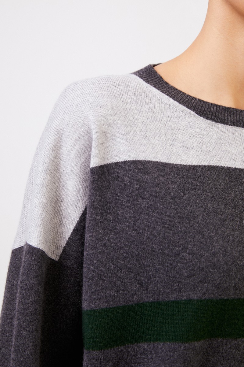 Fabiana Filippi Gestreifter Woll-Seiden-Pullover Grau/Grün
