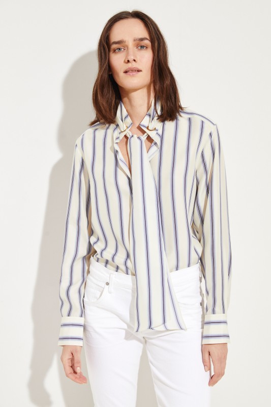 Gestreifte Seiden-Bluse Beige/Blau