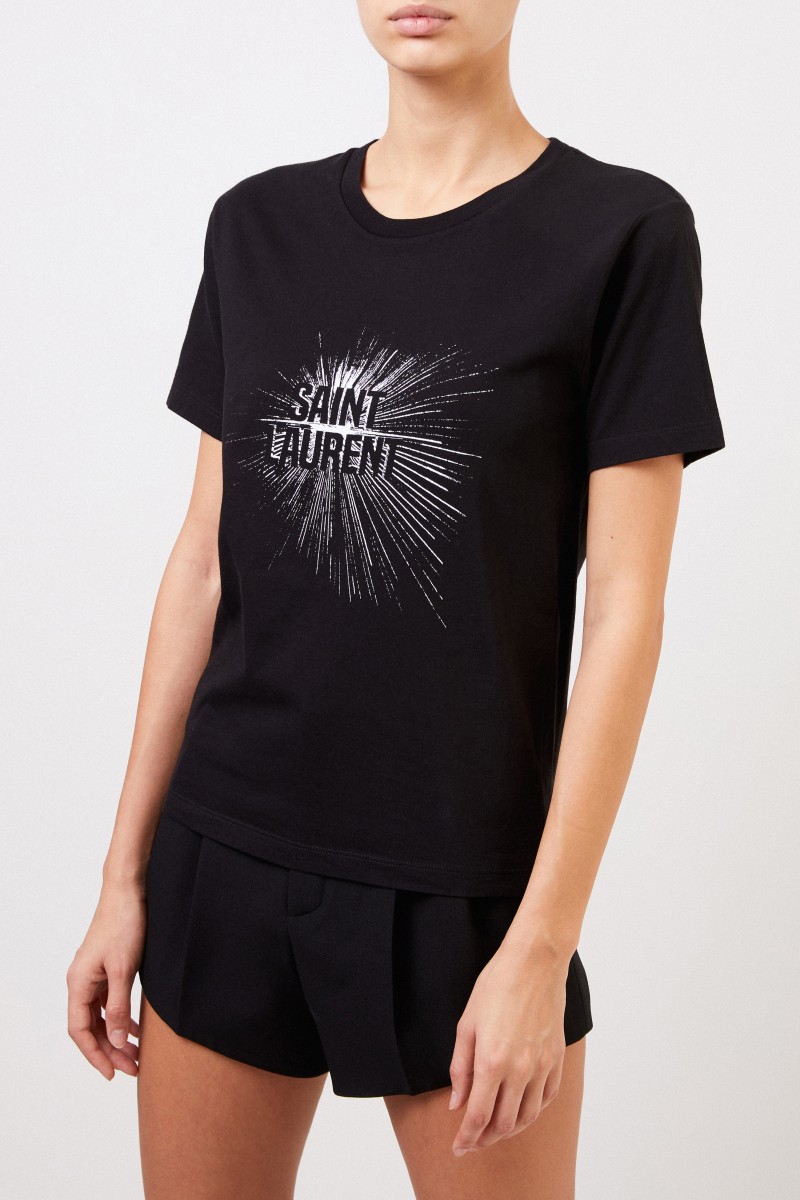 Baumwoll-Shirt mit Logo-Print Schwarz/Weiß