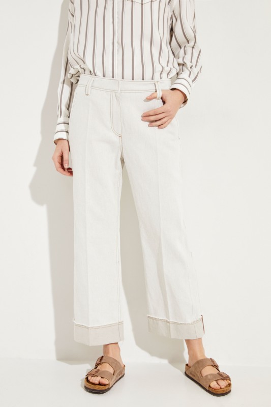 Baumwoll-Leinen-Hose mit Struktur Beige