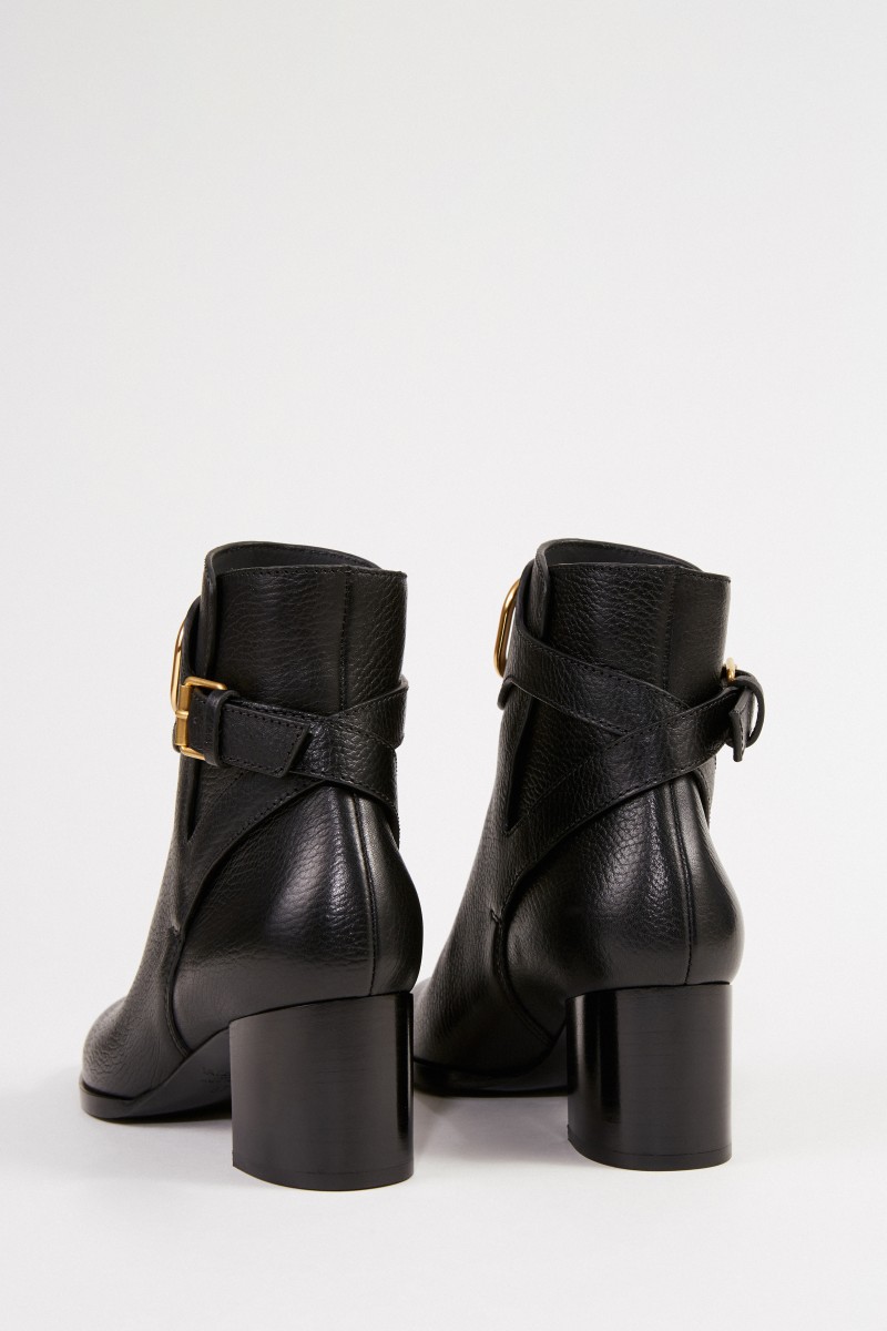 Valentino Leder-Stiefelette mit V-Logo Schwarz