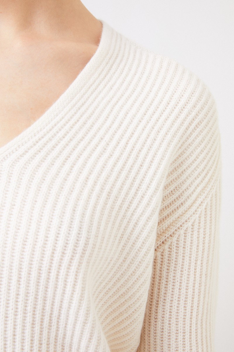 Iris von Arnim Cashmere-Pullover 'Fanchon' mit V-Neck Ecru