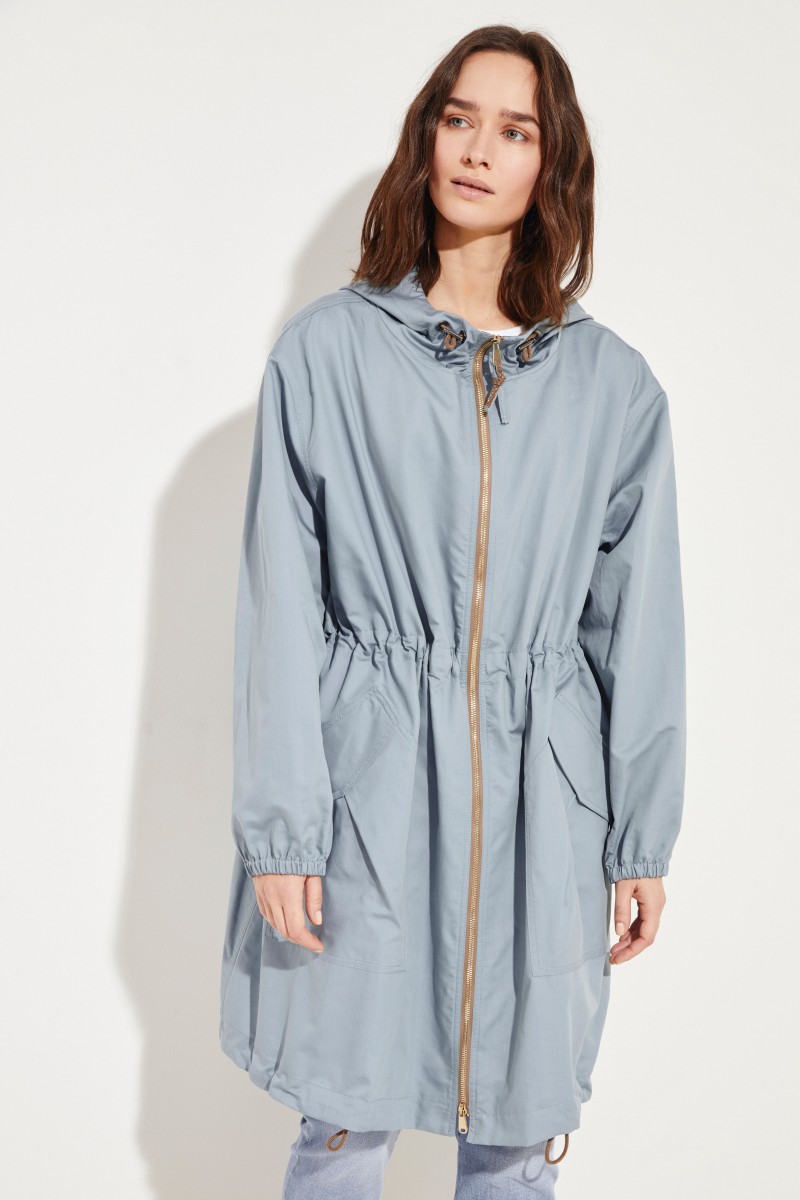 Baumwoll-Seiden-Parka mit Kapuze Blau