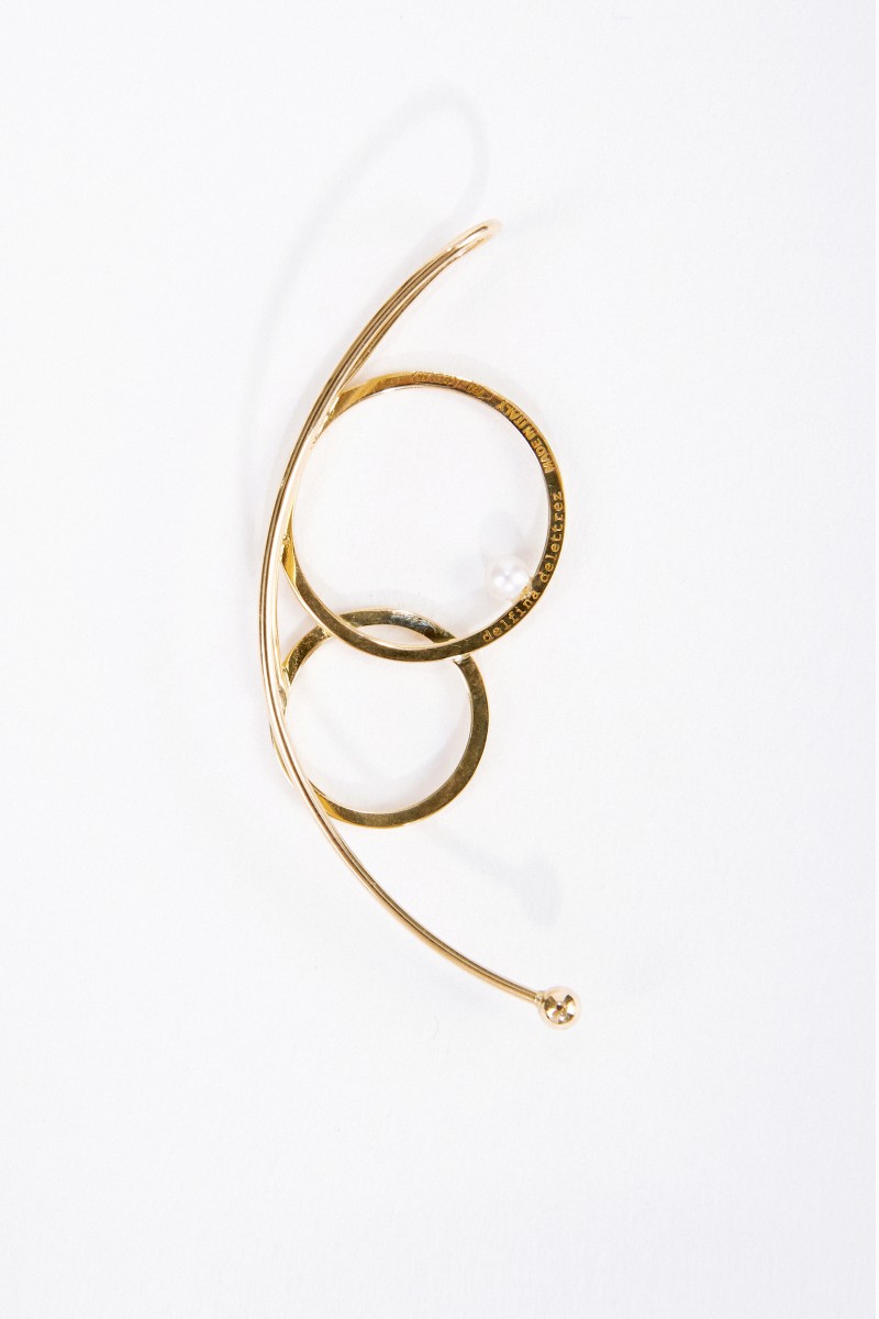 Earcuff 'Double Bubble' mit Diamant und Perle Gelbgold