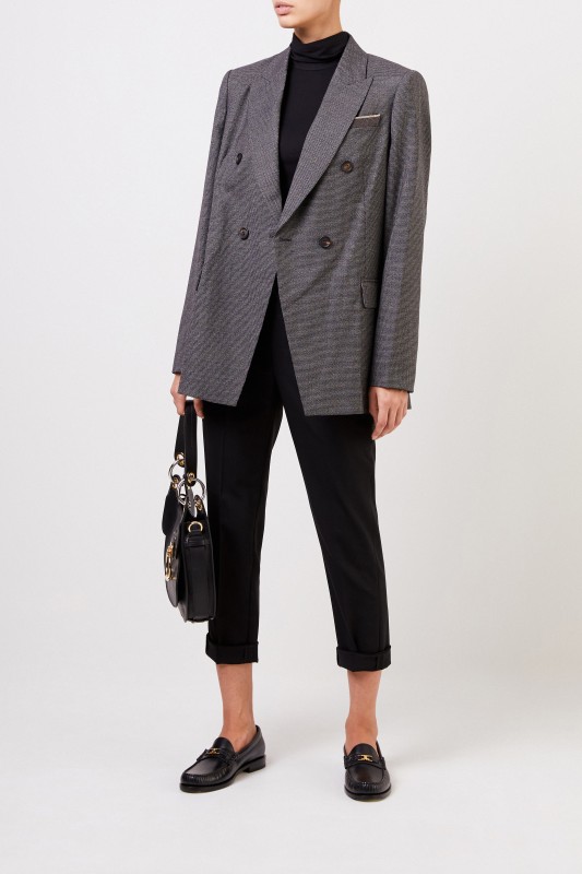 Brunello Cucinelli Karierter Woll-Blazer mit Perlenverzierung Schwarz/Grau