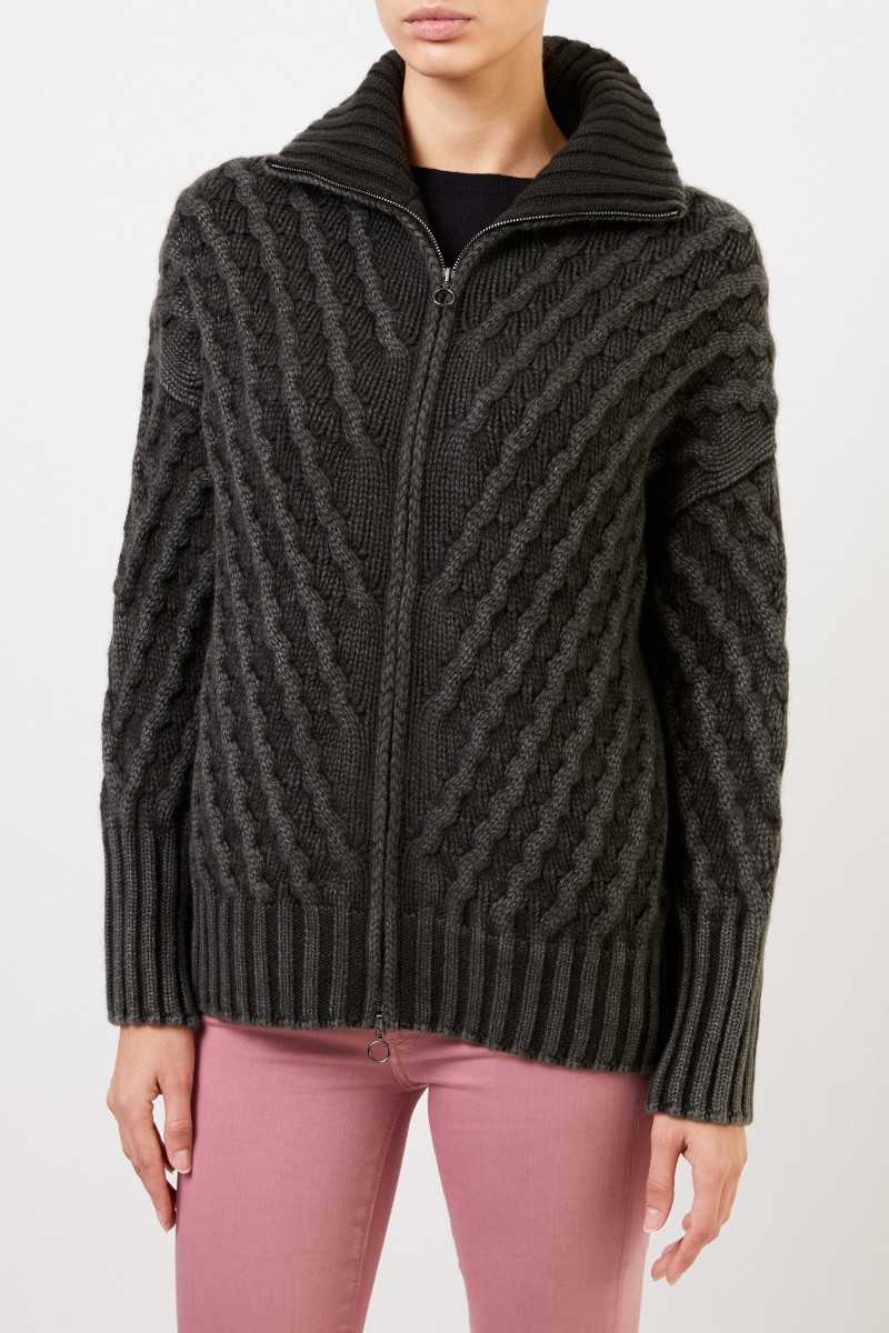 Iris von Arnim Cashmere-Cardigan 'Sedge' mit Zopfmuster Grün